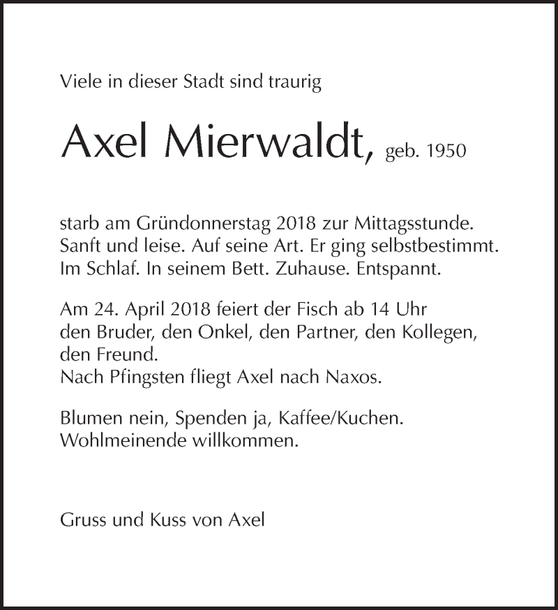 Traueranzeige Axel Mierwald